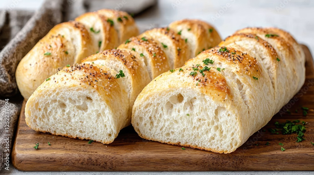 Freshly baked Baguettes on Wooden Cutting Board Freshly baked Baguettes on Wooden Cutting Board