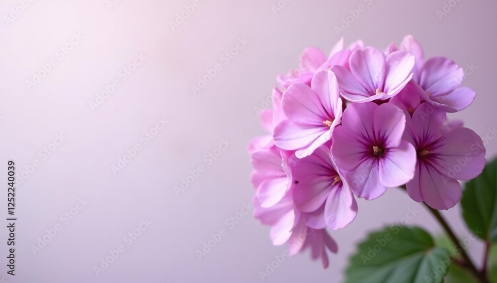Delicate lilac petals on a light background of Royal Pelargonium Archie Pope branch, botanical garden, purple flowers Delicate lilac petals on a light background of Royal Pelargonium Archie Pope branch, botanical garden, purple flowers