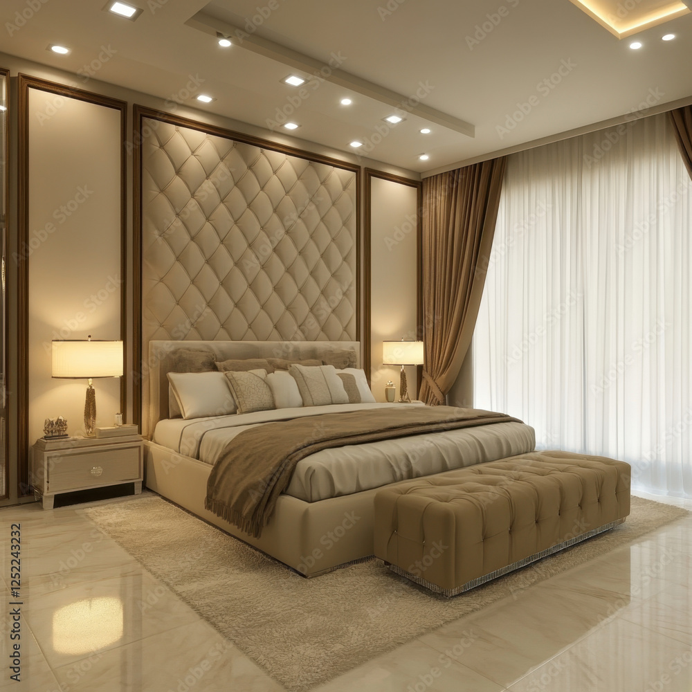 Elegant Modern Bedroom Interior with Chic Decor and Soft Lighting Elegant Modern Bedroom Interior with Chic Decor and Soft Lighting