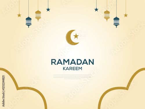 Ramadan. Card. Crescent with stars and lanterns. Eastern ornament. illustration