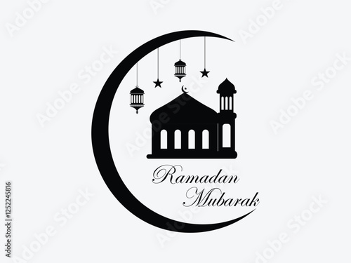 Modern Ramadan templates with mosque scenery, crescent moon, and Arabesque line art.