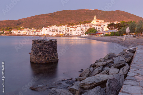 Town waterfront and Church of Santa Maria, Cadaques, Catalonia, Spain photo