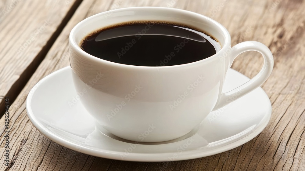 Aromatic Cup of Black Coffee on Rustic Wooden Table Aromatic Cup of Black Coffee on Rustic Wooden Table
