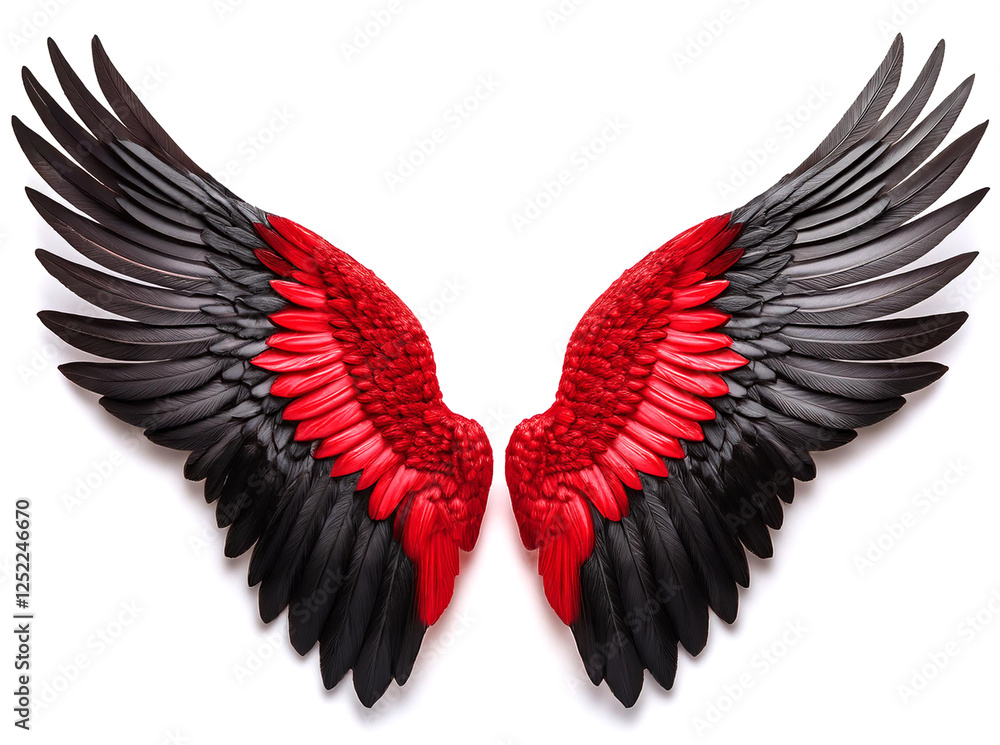 Obraz premium 赤と黒の翼。白背景。（black & red wings on white background.） 