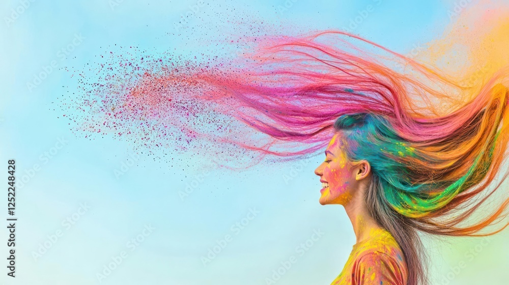 Woman With Colorful Powdered Hair At Holi Festival Woman With Colorful Powdered Hair At Holi Festival