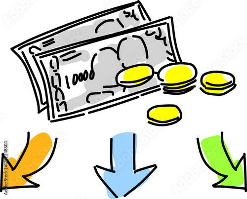 現金、矢印お金の分配イメージ