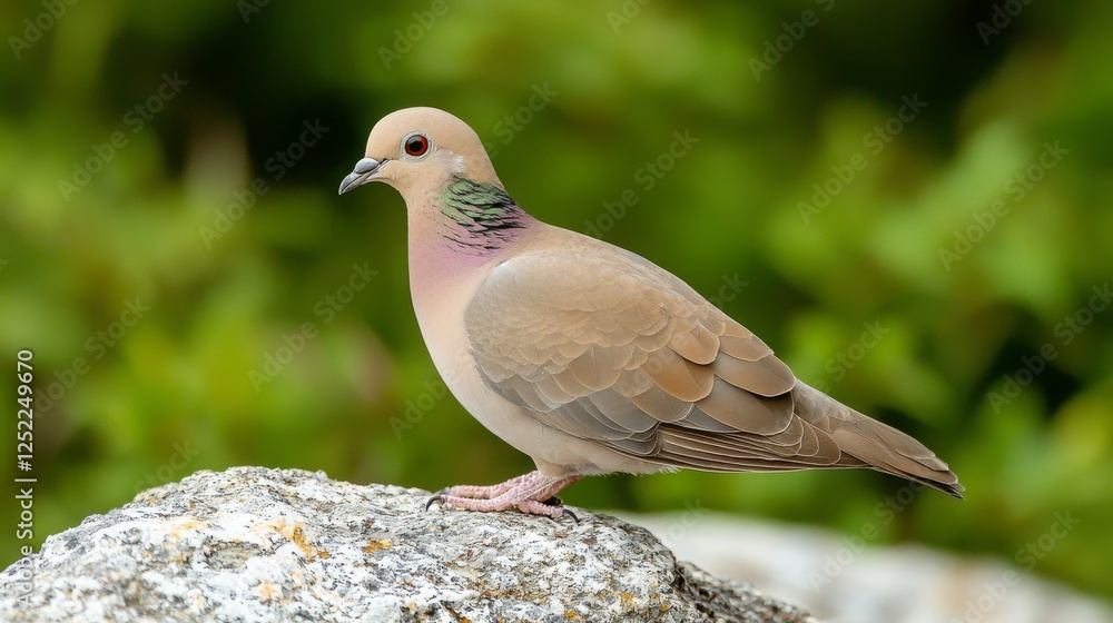 A close-up of a bird standing on a rock with a blurred green background. A close-up of a bird standing on a rock with a blurred green background.