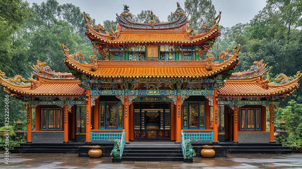 Ornate Chinese Pavilion Amidst Lush Greenery Ornate Chinese Pavilion Amidst Lush Greenery