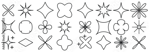 Brutalist abstract geometric shapes and grids. Brutal contemporary figure star oval spiral flower and other primitive elements. Swiss design aesthetic. Bauhaus memphis design.  Y2K retro badges. 