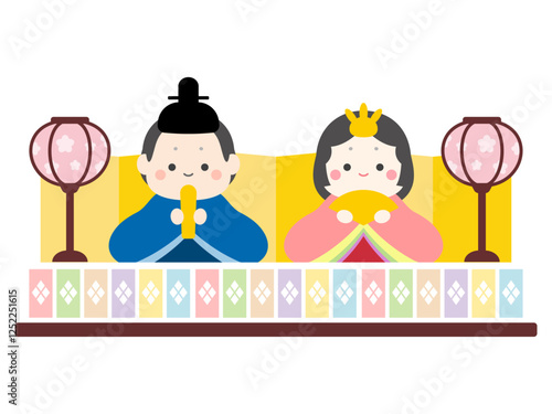 おひなさまとお内裏様、桃の節句のひな人形、3月のひな祭りのベクターイラスト