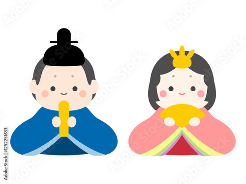 おひなさまとお内裏様、桃の節句のひな人形、3月のひな祭りのベクターイラスト02