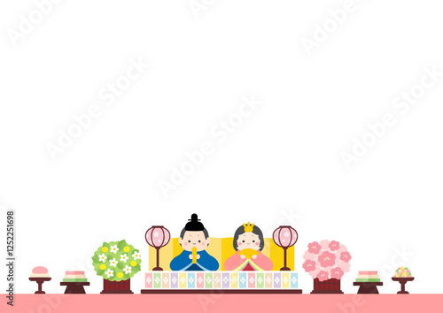 おひなさまとお内裏様、桃の節句のひな人形、3月のひな祭りのベクターイラスト03