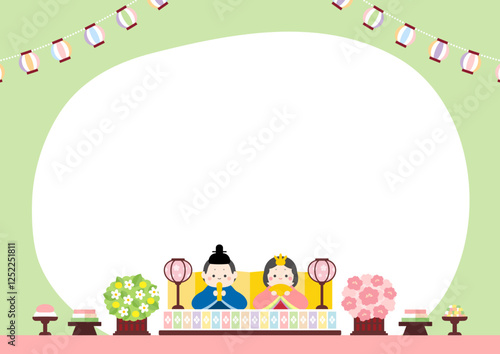 おひなさまとお内裏様、桃の節句のひな人形、3月のひな祭りのベクターイラスト05