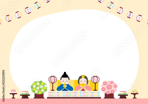 おひなさまとお内裏様、桃の節句のひな人形、3月のひな祭りのベクターイラスト0506