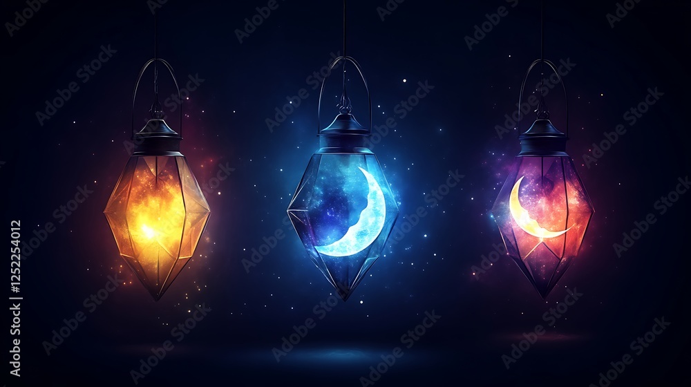 Celestial Lanterns Illuminate The Night Sky With Crescent Moons Celestial Lanterns Illuminate The Night Sky With Crescent Moons