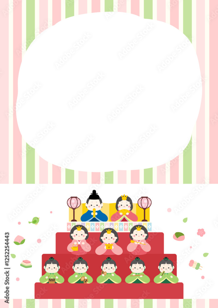 ひな祭りのイラスト かわいい雛人形の壇飾り 春3月の行事のベクターイラスト ひな祭りのイラスト かわいい雛人形の壇飾り 春3月の行事のベクターイラスト