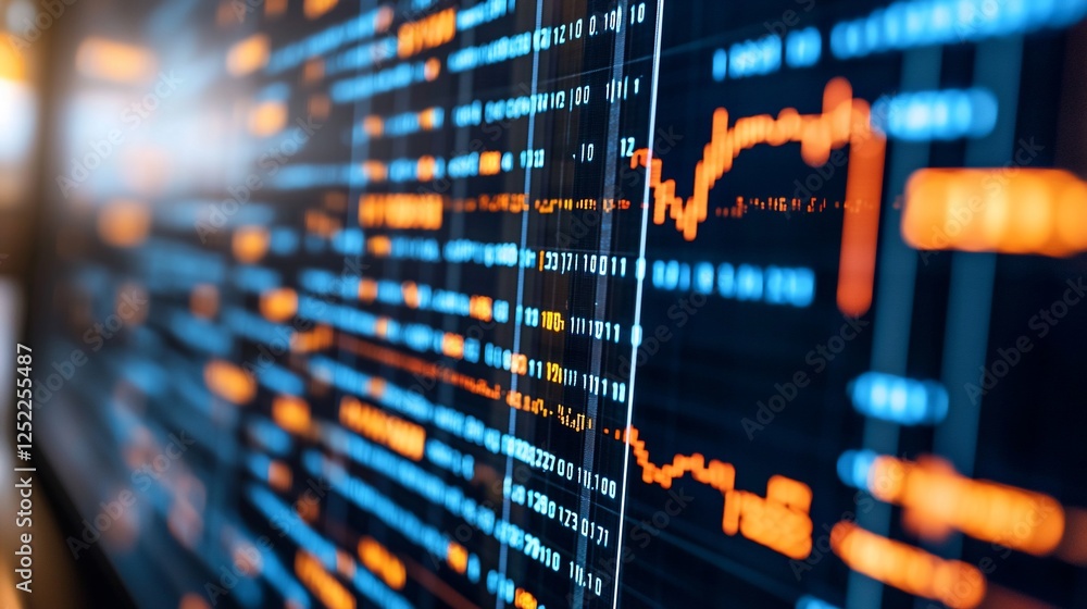 Stock market data displayed on screen; background blur Stock market data displayed on screen; background blur
