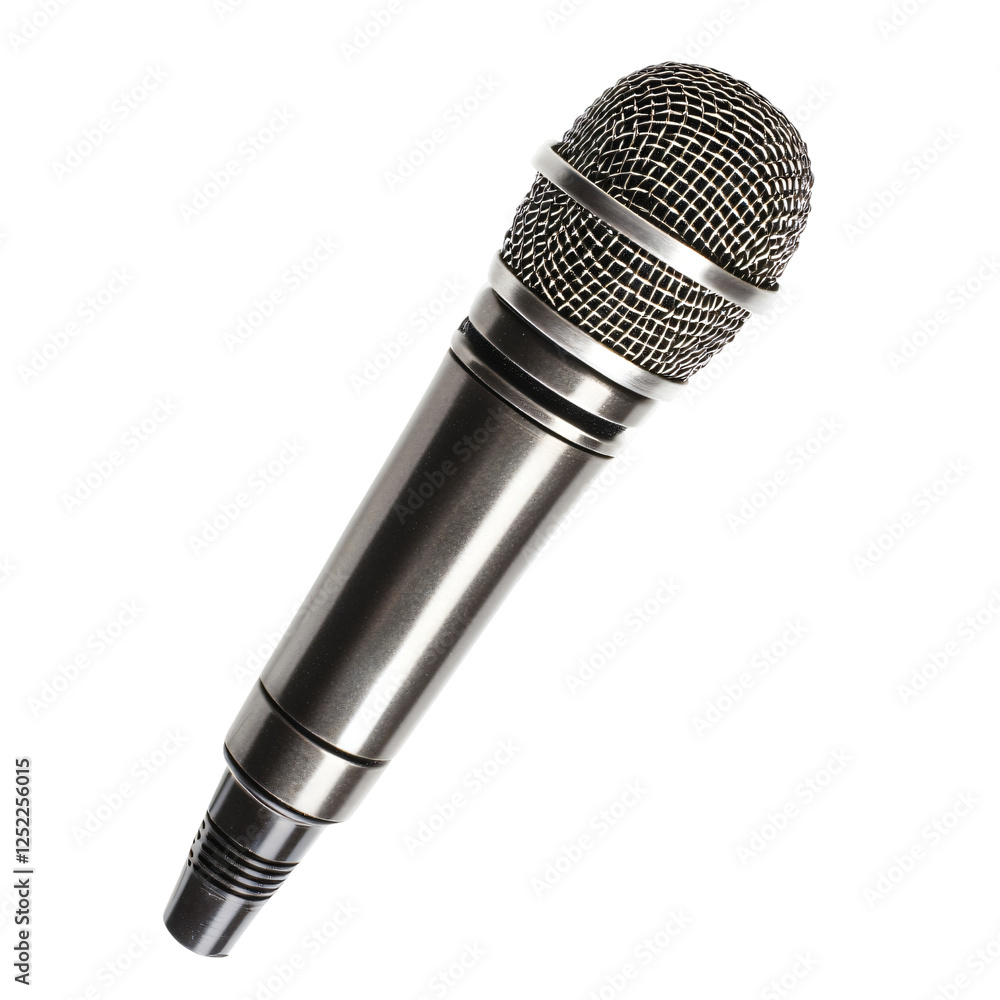 Professional silver metal microphone isolated transparent background studio shot music equipment Professional silver metal microphone isolated transparent background studio shot music equipment