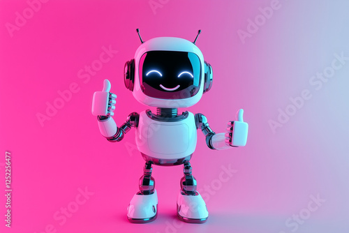 Friendly robot giving a thumbs up isolated on a color background
