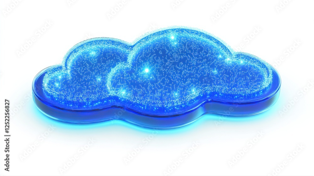 Blue Glowing Cloud Icon with Sparkling Effects for Creative Use Blue Glowing Cloud Icon with Sparkling Effects for Creative Use