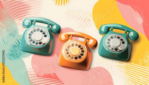 Abstract geometric rotary phones with retro aesthetics