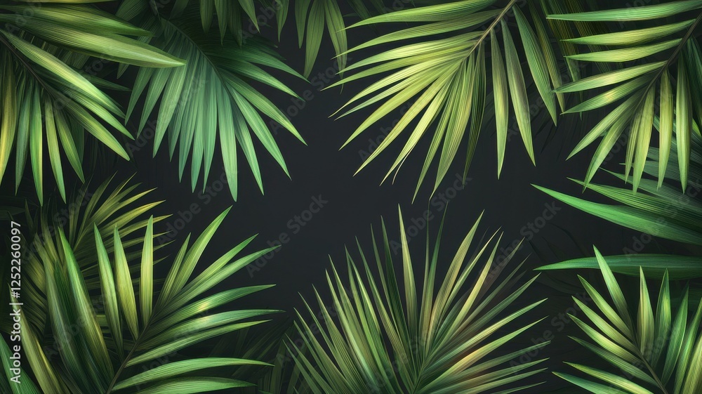 Fototapeta premium Lush Green Tropical Palm Leaves in a Vibrant Natural Background