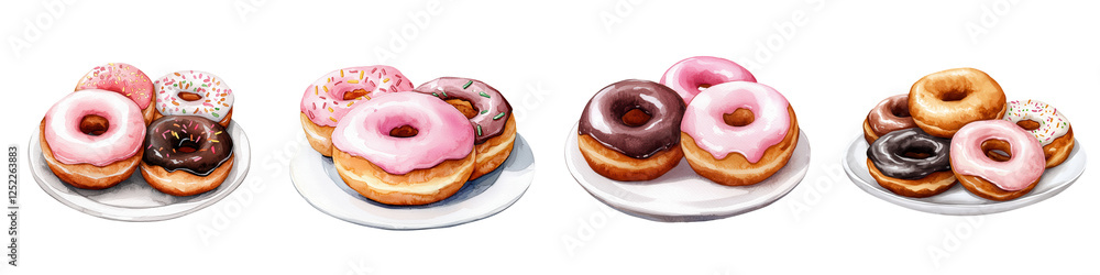 National doughnut day element, Delicious mini doughnuts on plate, colorful and tempting treats, isolated on transparent background. National doughnut day element, Delicious mini doughnuts on plate, colorful and tempting treats, isolated on transparent background.
