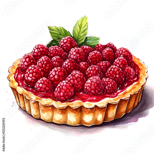 Raspberry tart with fresh fruit topping photo