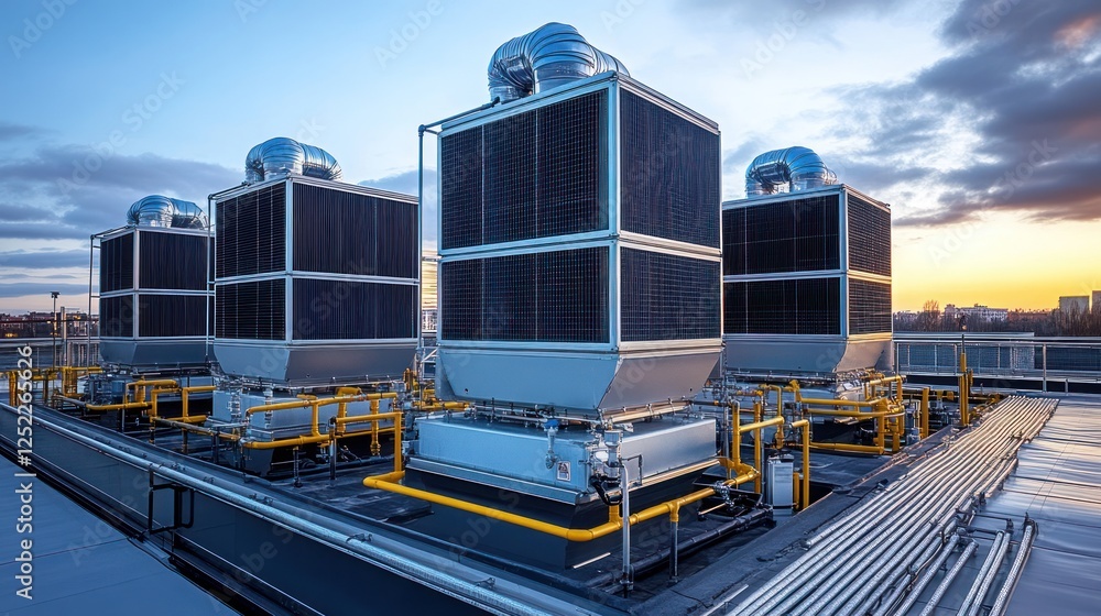 Industrial Rooftop Cooling Units at Sunset Industrial Rooftop Cooling Units at Sunset