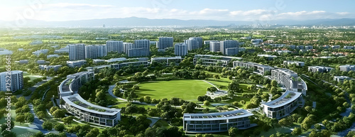 Eco-city aerial Green campus, park