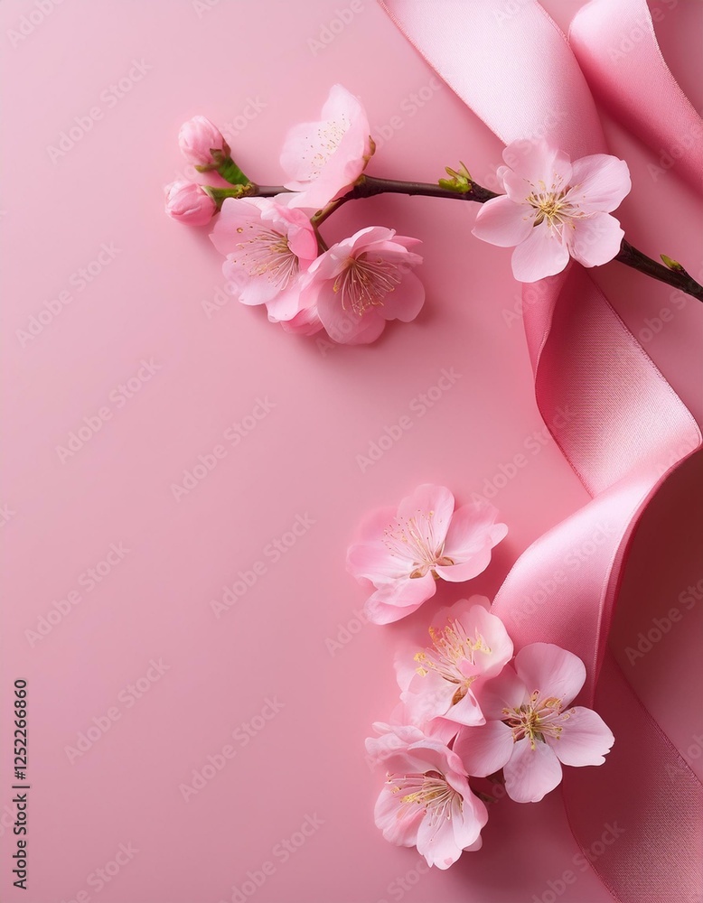 Naklejka premium 桜の枝とシルクリボン