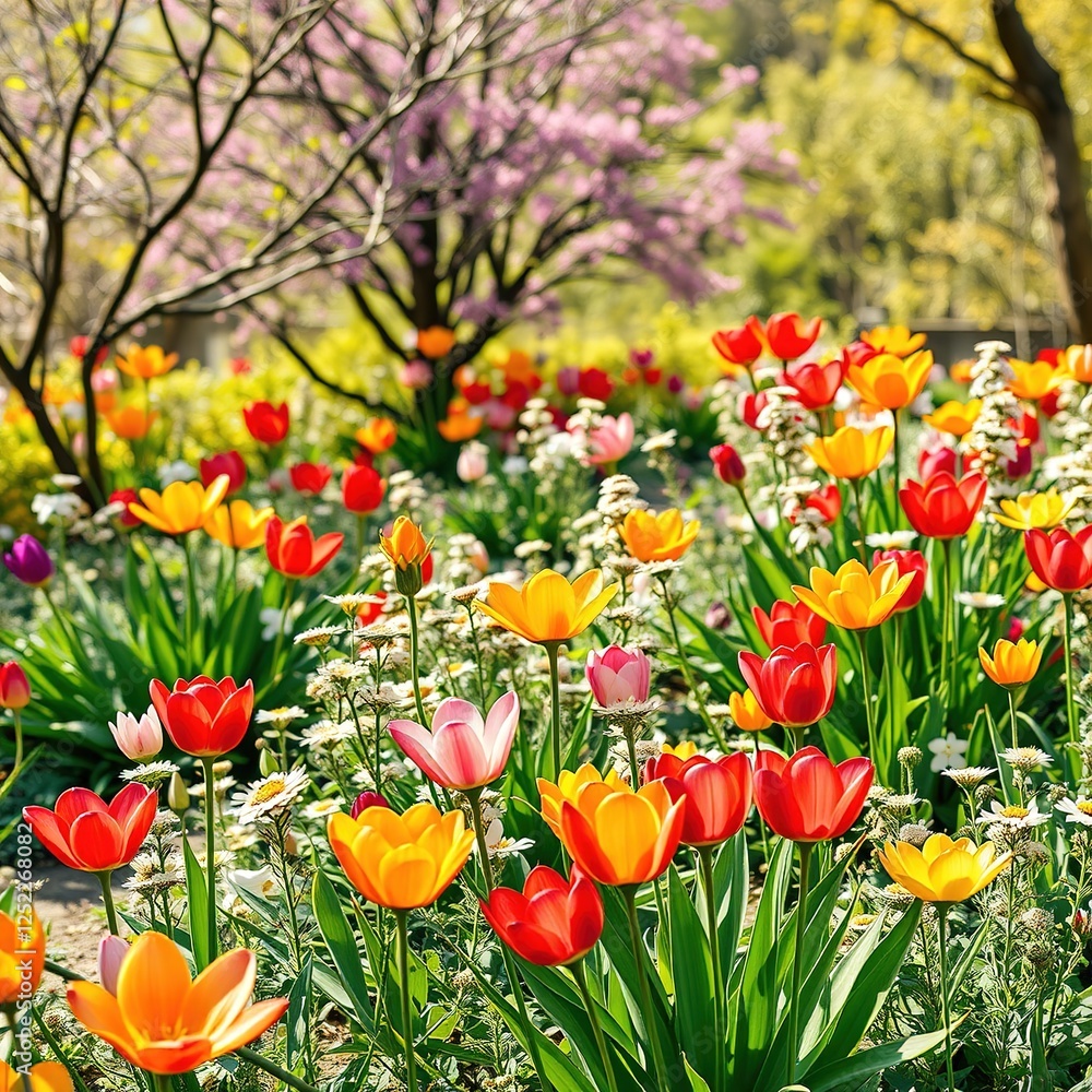 Fototapeta premium Soft Pastel Spring Garden with Geometric Shapes