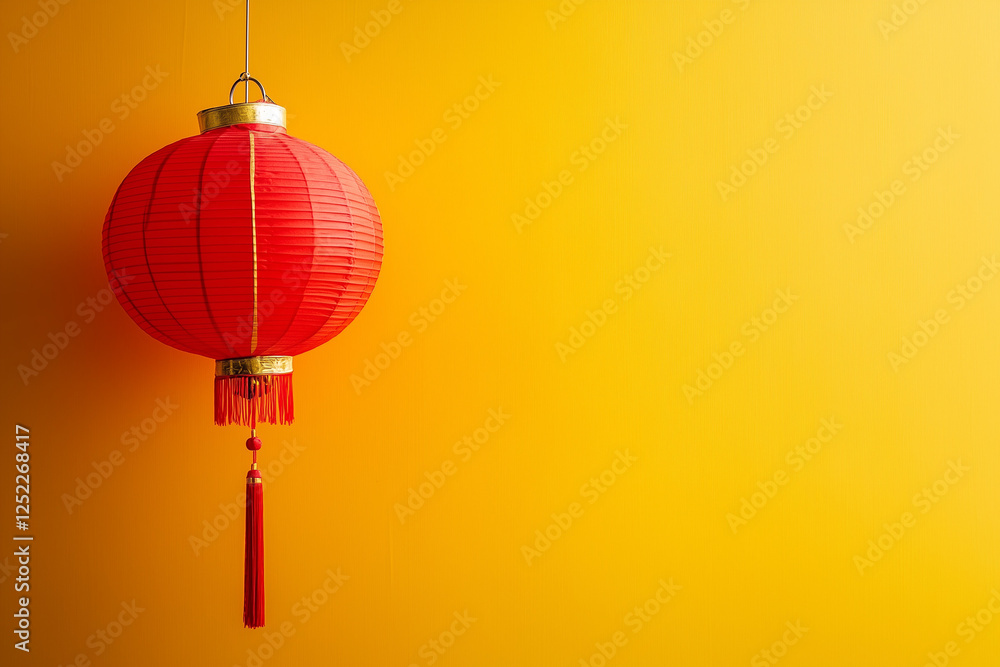 Fototapeta premium Red Chinese lantern isolated on a yellow background