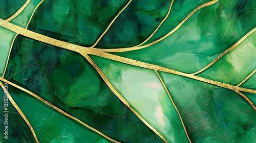 Abstract Green Leaf Design, Detailed Pattern, Decorative Background, Wallpaper Potential photo