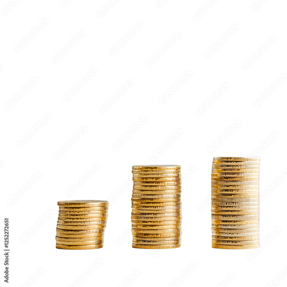 Stacks of gold coins in varying heights, symbolizing wealth and investment growth. shiny coins reflect light, creating appealing visual for financial themes Stacks of gold coins in varying heights, symbolizing wealth and investment growth. shiny coins reflect light, creating appealing visual for financial themes