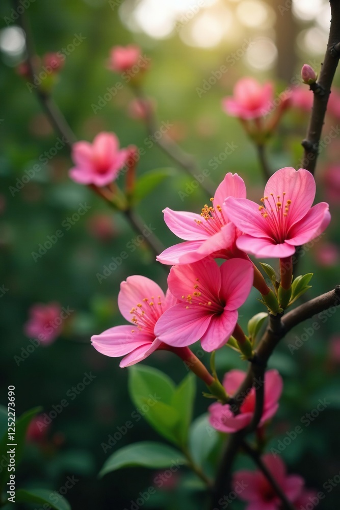 Lush pink flowers dance in the breeze on a Louisiana bush, branch, lush, breeze Lush pink flowers dance in the breeze on a Louisiana bush, branch, lush, breeze