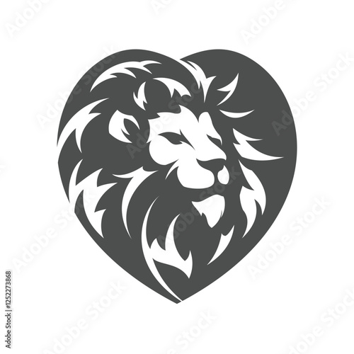 Lion head facing sideways full of love illustrator logo design