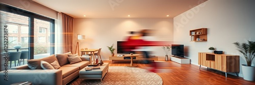 Modern Living Room Interior Design with Blurred Motion of Person