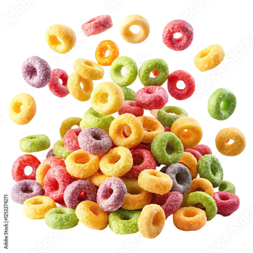 Falling Colorful Corn Rings Isolated on White Background