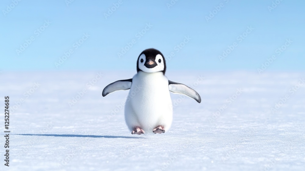 Fototapeta premium Cute penguin walking on snow, Antarctica, nature scene, adorable, perfect for kids