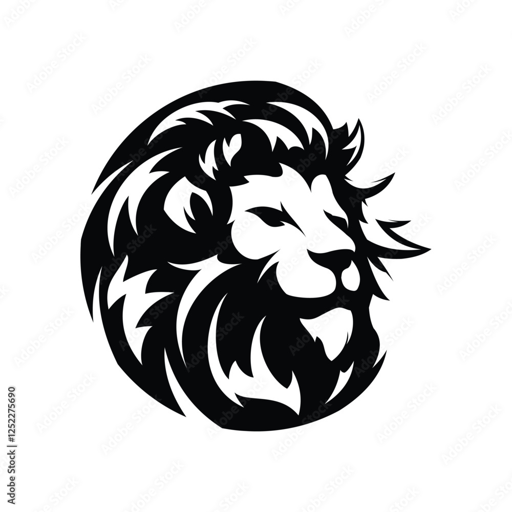 Fototapeta premium Lion head facing sideways with mane moving forward in the wind illustrator logo design