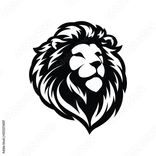 Lion head facing sideways smiling with thick mane illustrator logo design