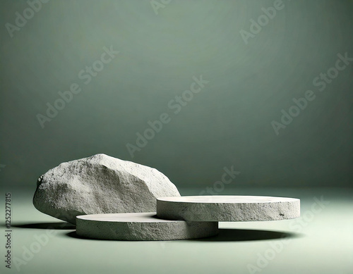  Rock stone concrete podium in abstract sage color composition for placing products