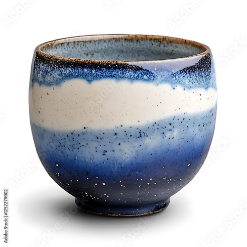 Traditional Japanese Ceramic Teacup Yunomi in Blue Gradient Design