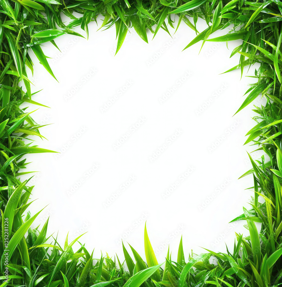 Fresh Green Grass Frame with Blank White Center: Nature Background Fresh Green Grass Frame with Blank White Center: Nature Background