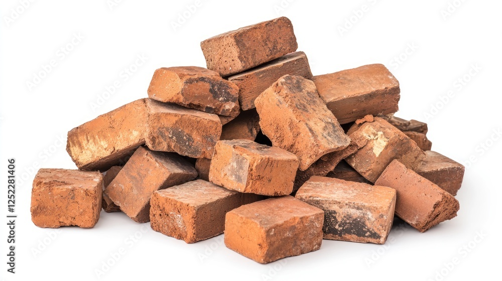 Stack of old red bricks isolated on white background for construction Stack of old red bricks isolated on white background for construction
