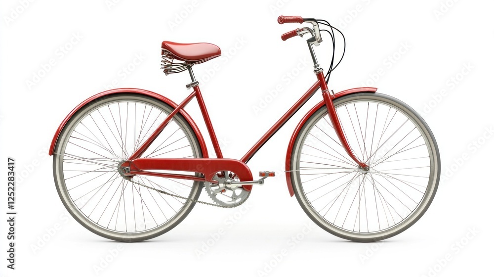 Fototapeta premium Classic red bicycle, side view, white background, transport illustration