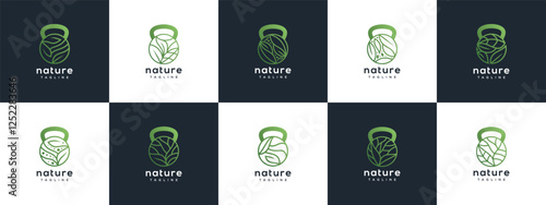 collection of fitness nutrition logo designs. Fitness logo template in nature fitness center. Fitness logo symbol icon