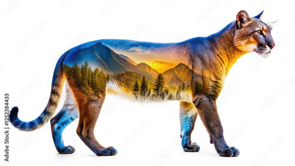 Fototapeta premium Striking cougar clipart; a powerful big cat image, perfectly isolated on white.