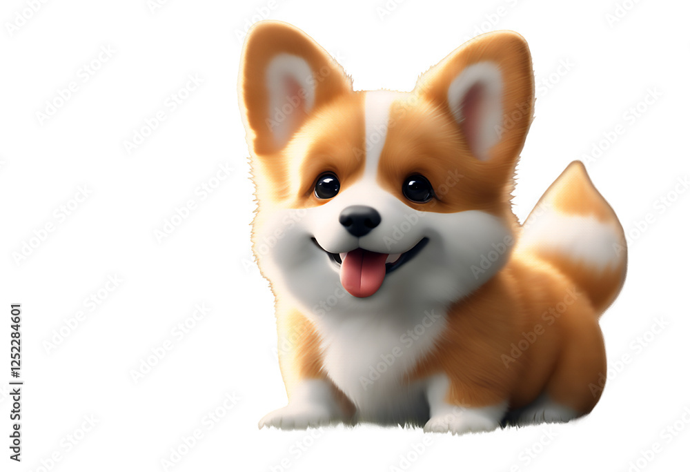 pet red face fluffy render puppy kawaii funny sticking three-dimensional cartoon minimal out eyes isolated orange mouth sitting transparent style tongue corgi smiling 3d lovely dot pose cute playful